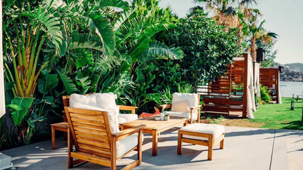 an image of a wooden patio furniture